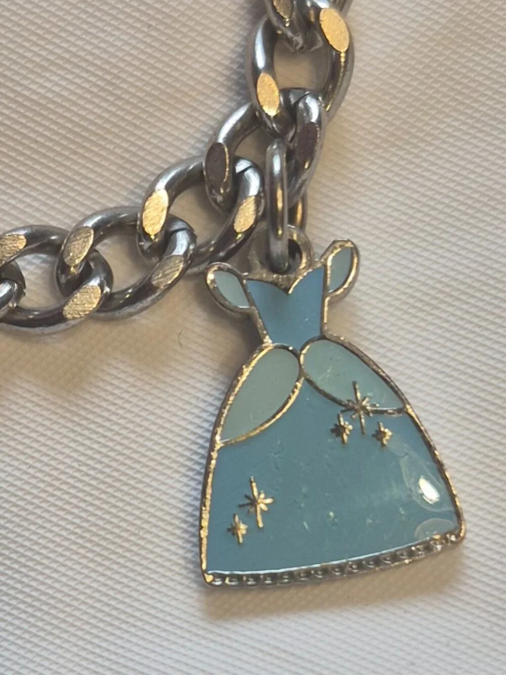 Vintage Disney Silver Tone Enamel Cinderella Charm Bracelet